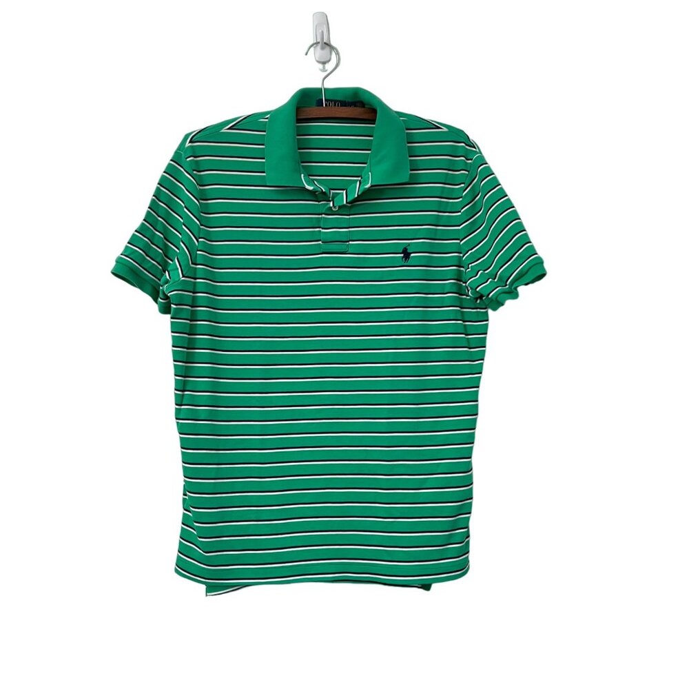 Polo Ralph Lauren Green Striped Pony Embroidered Logo Short Sleeve Polo Shirt L